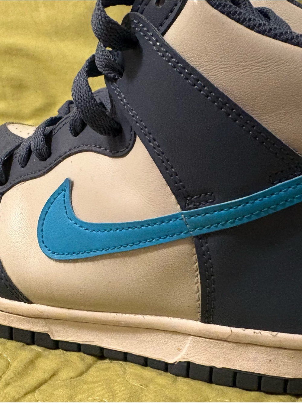 Nike Kids Dunk High-Top Sneaker in Teal, Cream, and Black